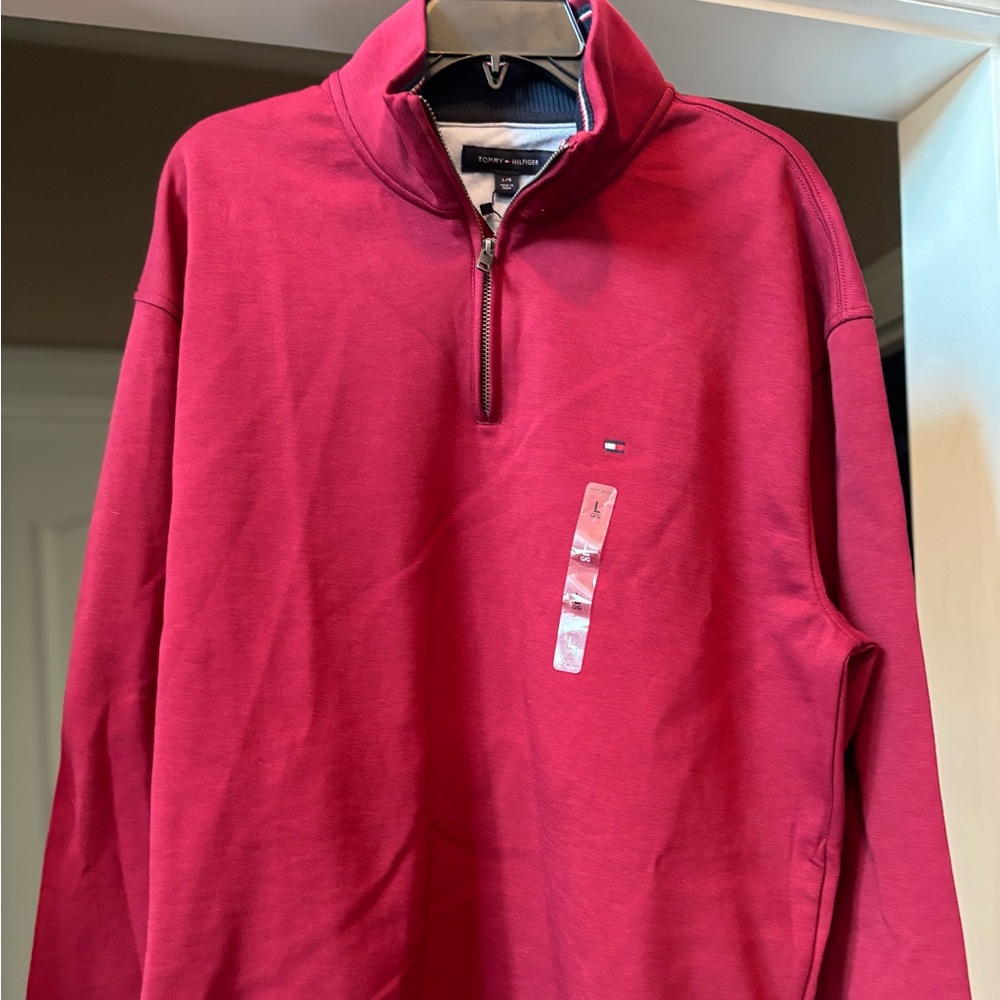 Tommy Hilfiger Men's Deep Red Half-Zip Pullover Sweatshirt